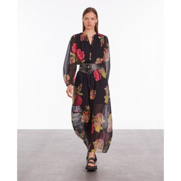 The Kooples Floral Voile Maxi Dress - Black Size 1/ US Small “defects:" - Picture 7 of 12